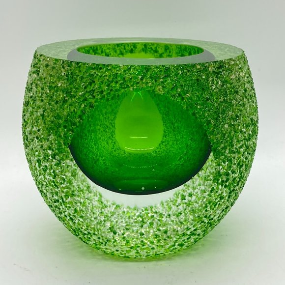 MCM OVERSHOT Hand-blown Green Glass Candleholder